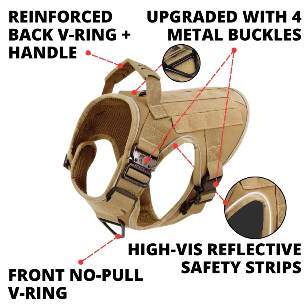 Tactical Dog Harness No Pull K9 Vest Small Orange Reflective Handle Heavy Duty